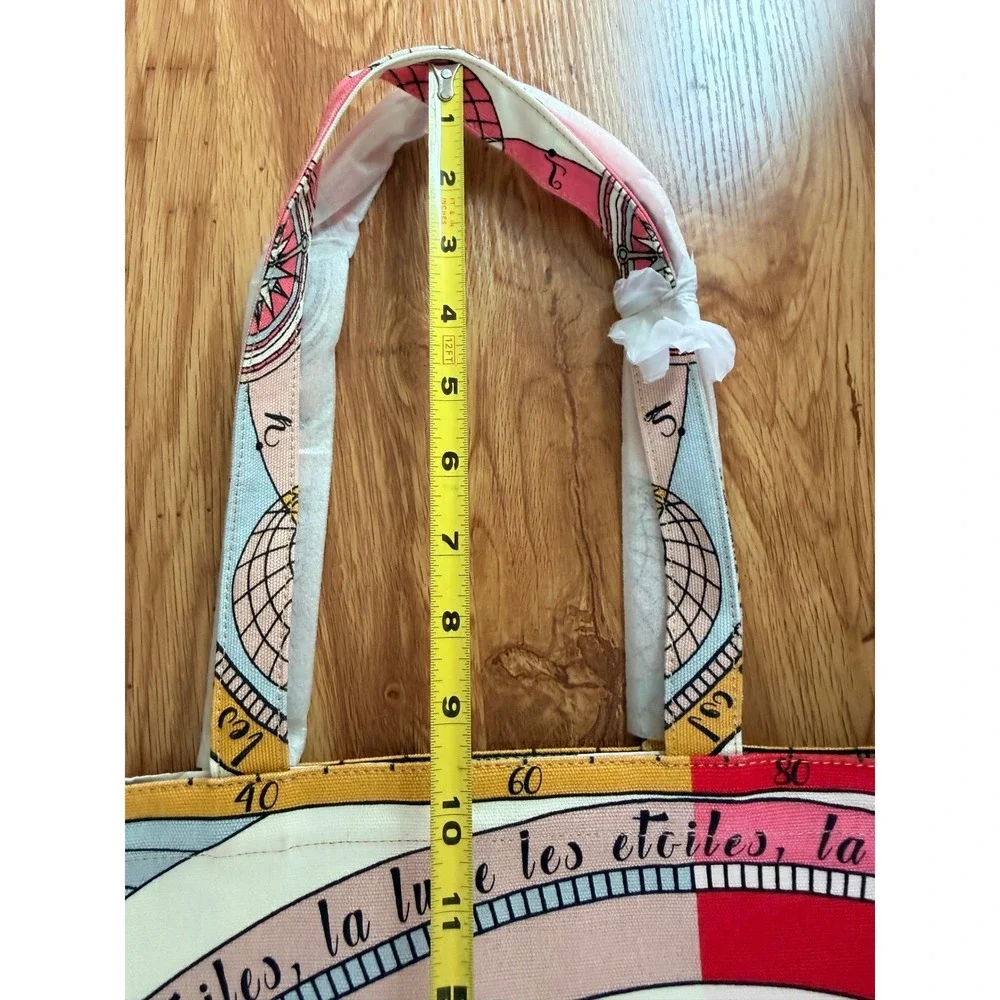 Tory Burch Celestial Canvas Tote Bag Moon Stars Pink Multicolor Large